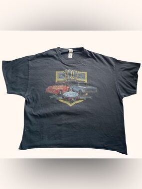 Vintage Ford 100 Years T-Shirt 1917–2017 Graphic Tee Boxy Cropped Fade Large